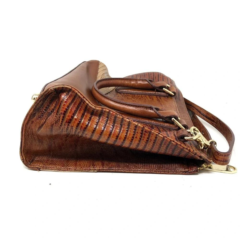 Brahmin Womens Small Satchel Brown Croc Embossed Leather Crossbody